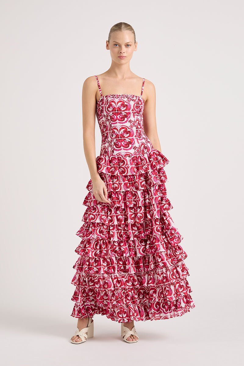lola australia maxi dress LIDO LINEN AND LACE MAXI DRESS