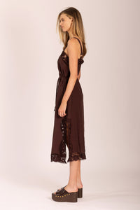 LIDO LINEN AND LACE CHOCOLATE MAXI DRESS - PRE-ORDER