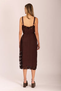 LIDO LINEN AND LACE CHOCOLATE MAXI DRESS - PRE-ORDER