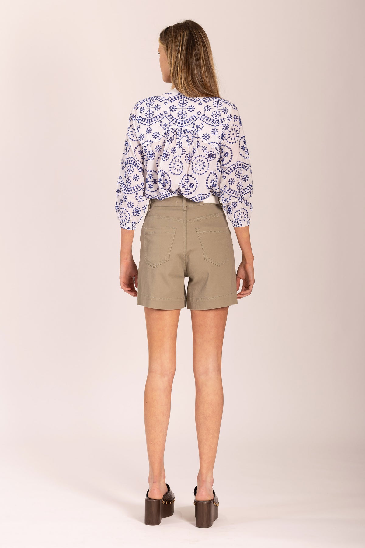 Jackie Denim Olive Shorts by Atte. The Label