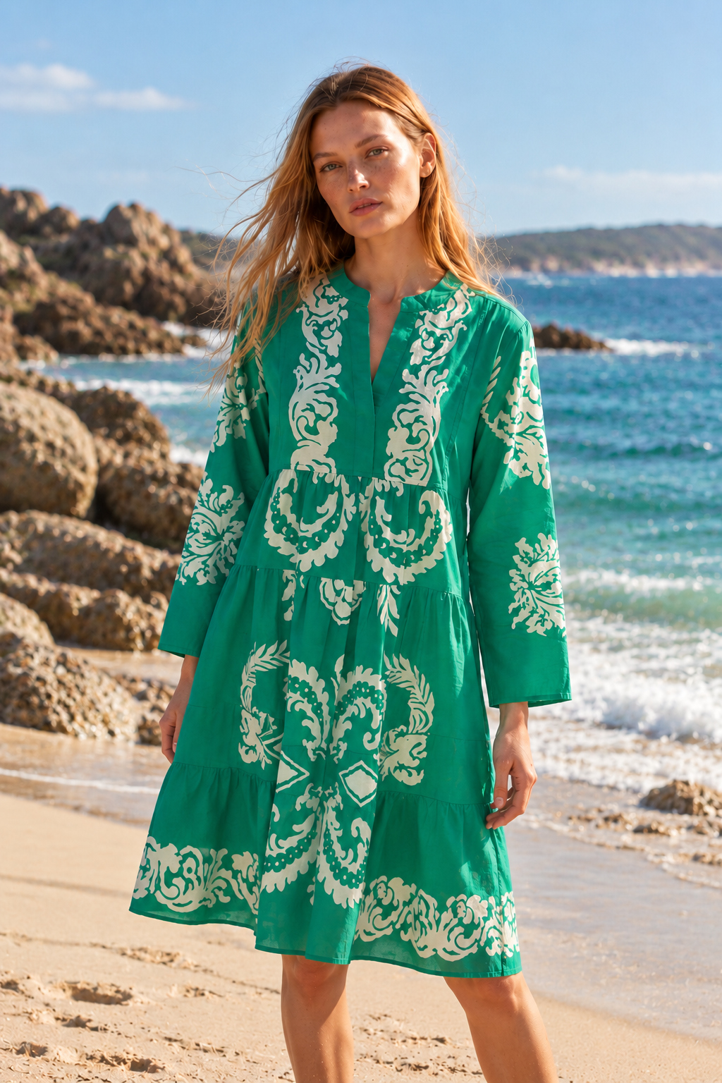 MOROCCO COTTON JEWEL EMERALD MIDI