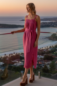 LIDO LINEN AND LACE WATERMELON MAXI DRESS