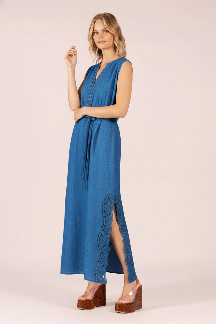 STELLA LINEN AND LACE CORNFLOWER MAXI