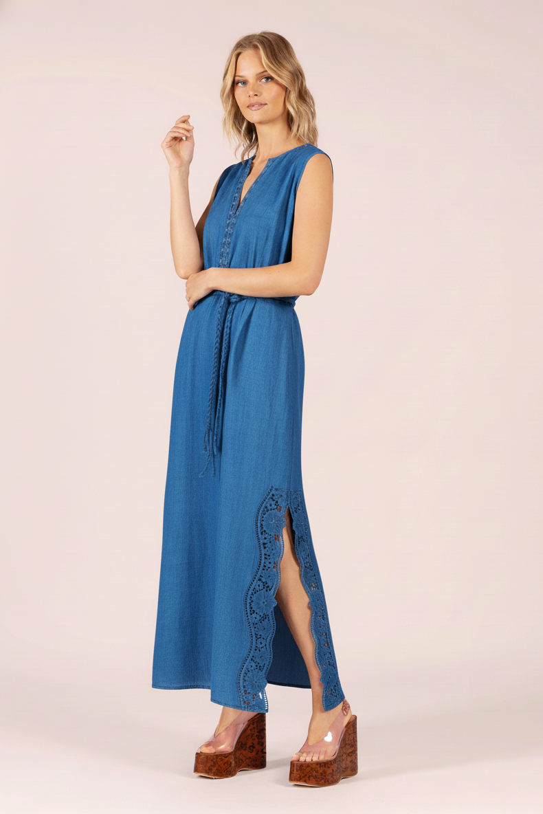 STELLA LINEN AND LACE CORNFLOWER MAXI