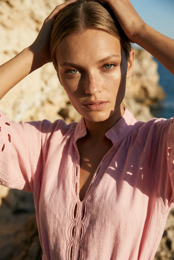 CORDELIA PINK LINEN MIDI