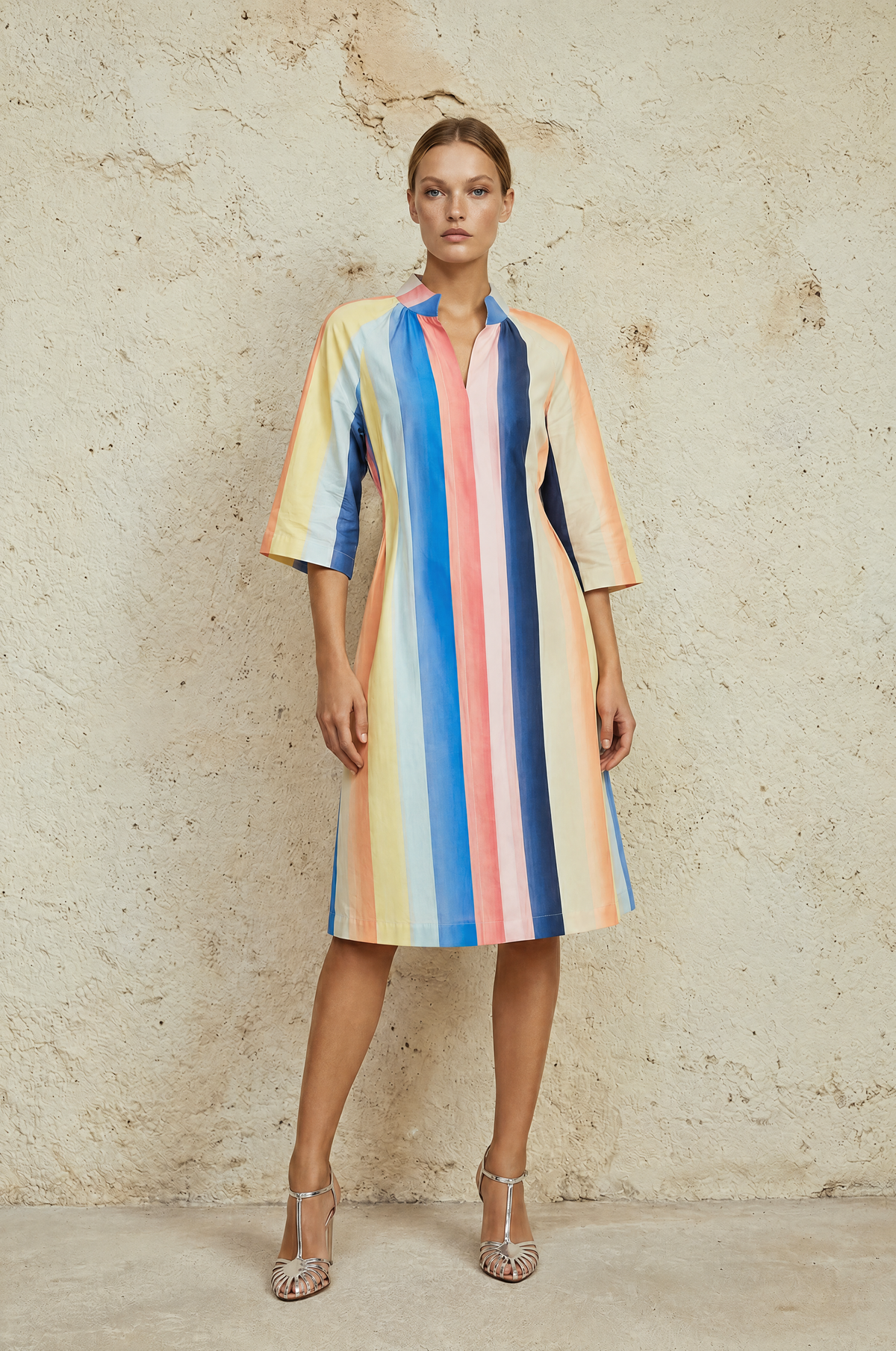 ALLEGRA PABLO STRIPE COTTON MIDI