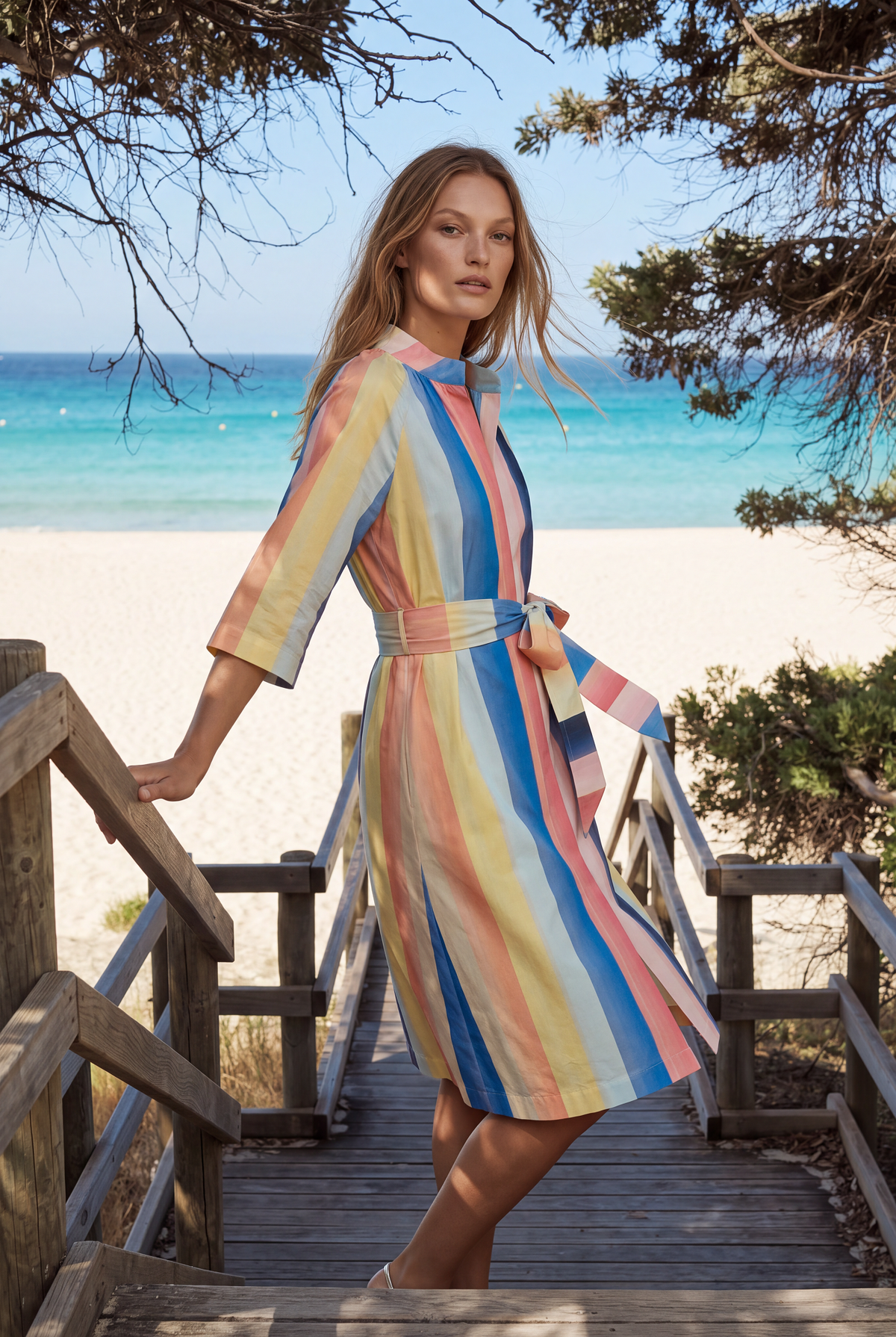 ALLEGRA PABLO STRIPE COTTON MIDI