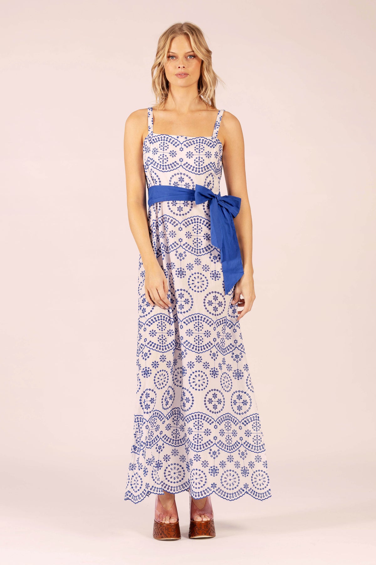 CHERISH SCALLOP LACE BLUE MAXI DRESS