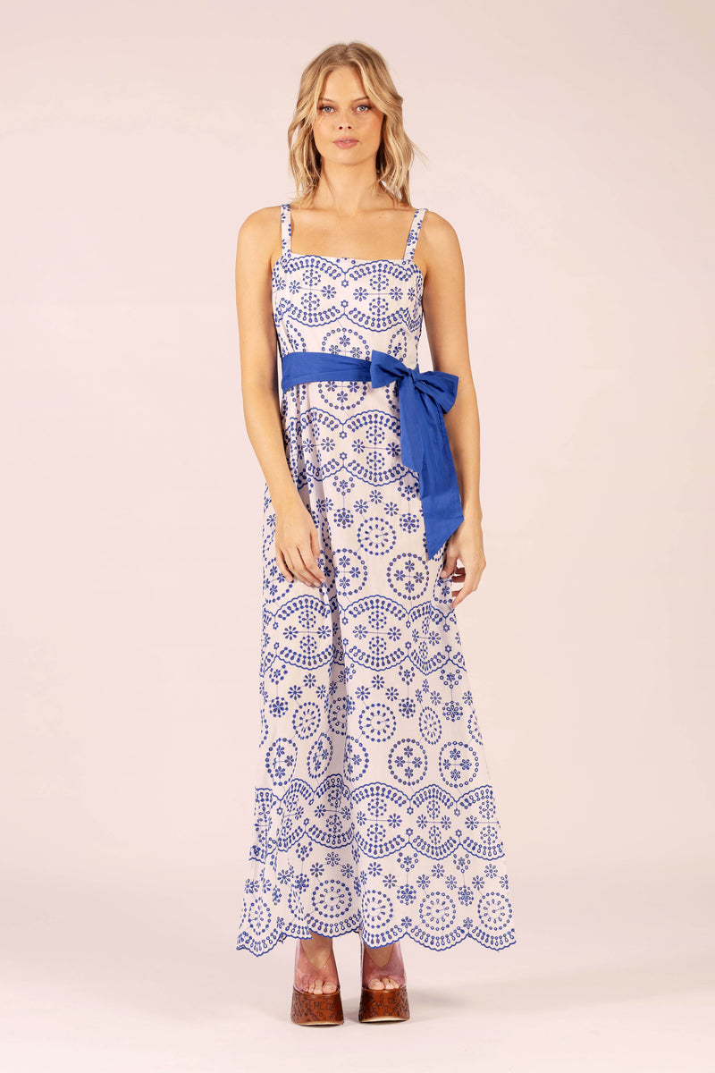 CHERISH SCALLOP LACE BLUE MAXI DRESS
