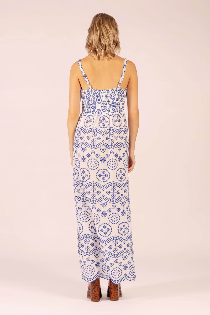 CHERISH SCALLOP LACE BLUE MAXI DRESS