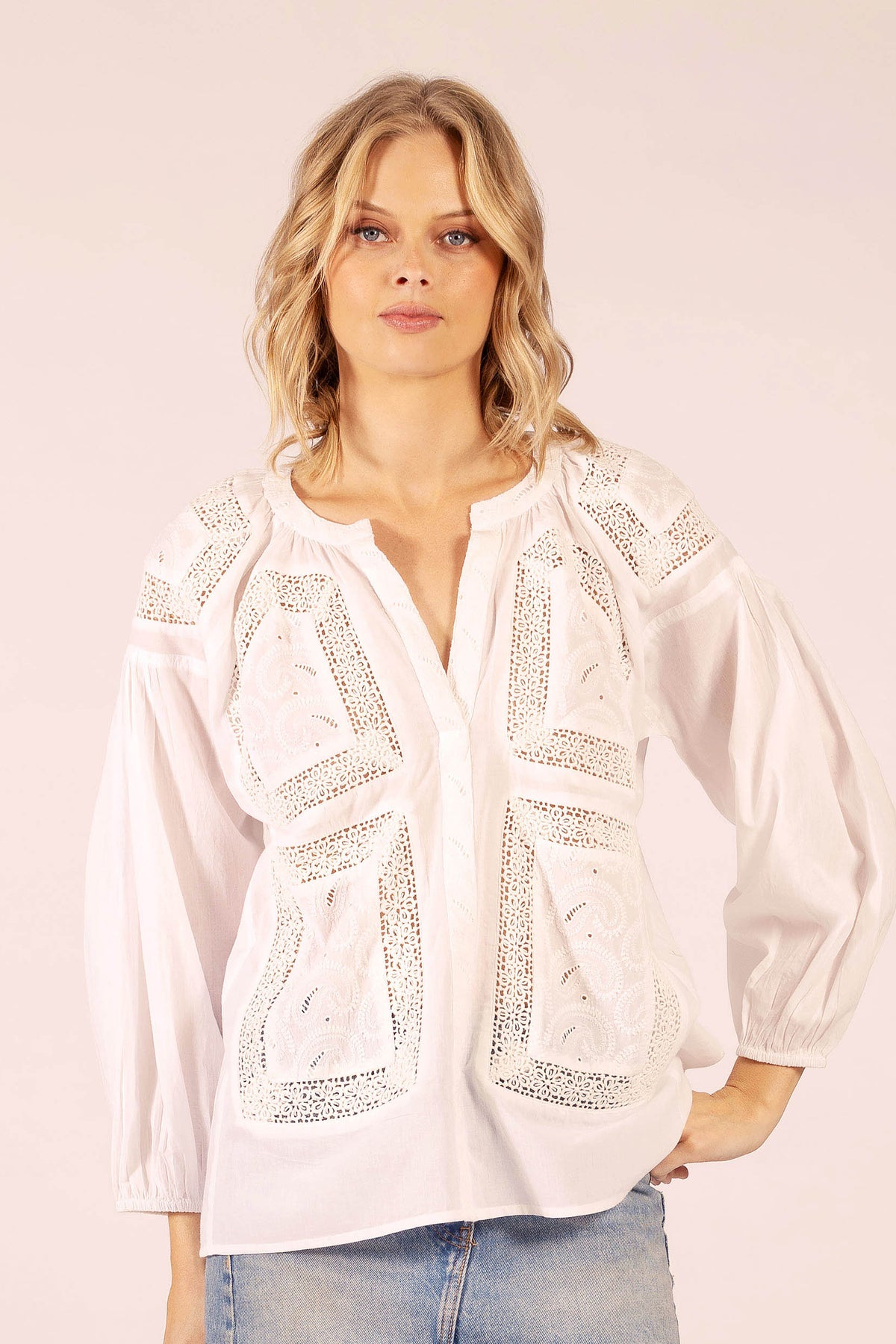 SAMPLE 1352 TWENTY INSERT LACE SHIRT WHITE