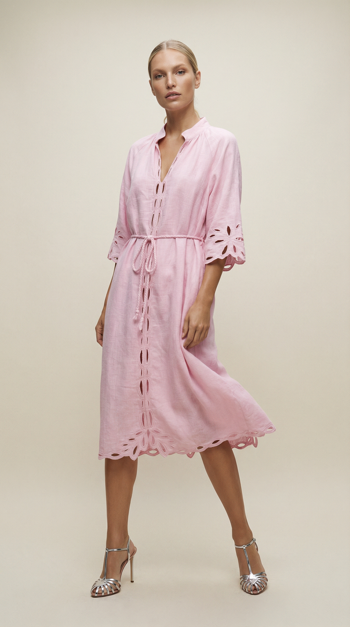 CORDELIA PINK LINEN MIDI