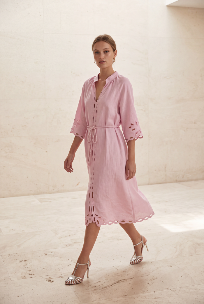 CORDELIA PINK LINEN MIDI