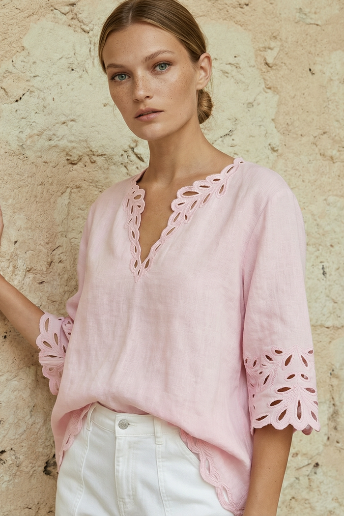 CORDELIA PINK LINEN BLOUSE