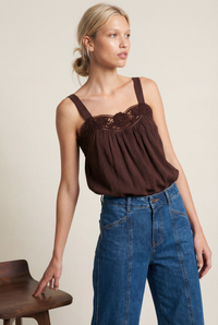 LIDO LINEN AND LACE CHOCOLATE TOP