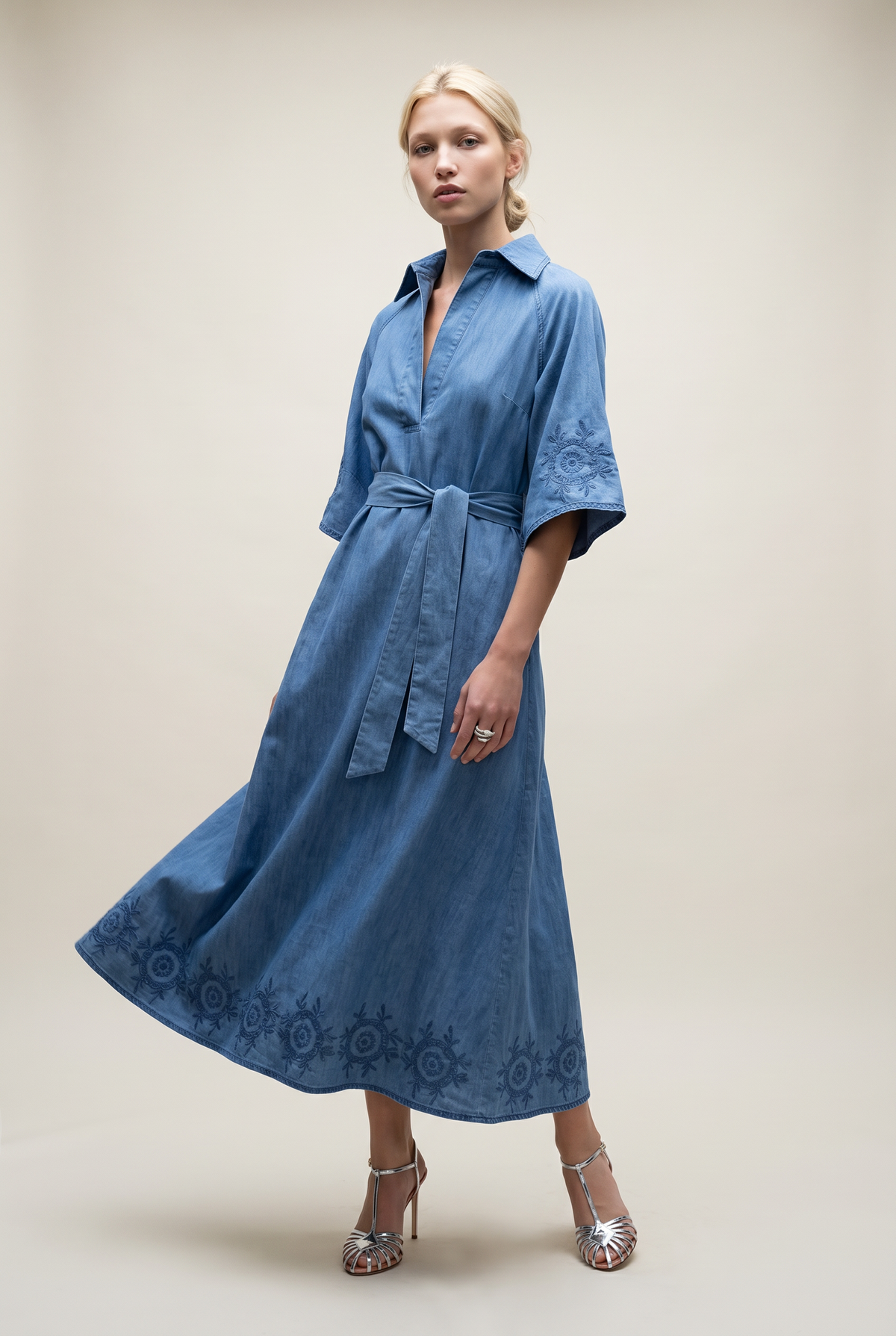 JONES EMBROIDERED DENIM MAXI
