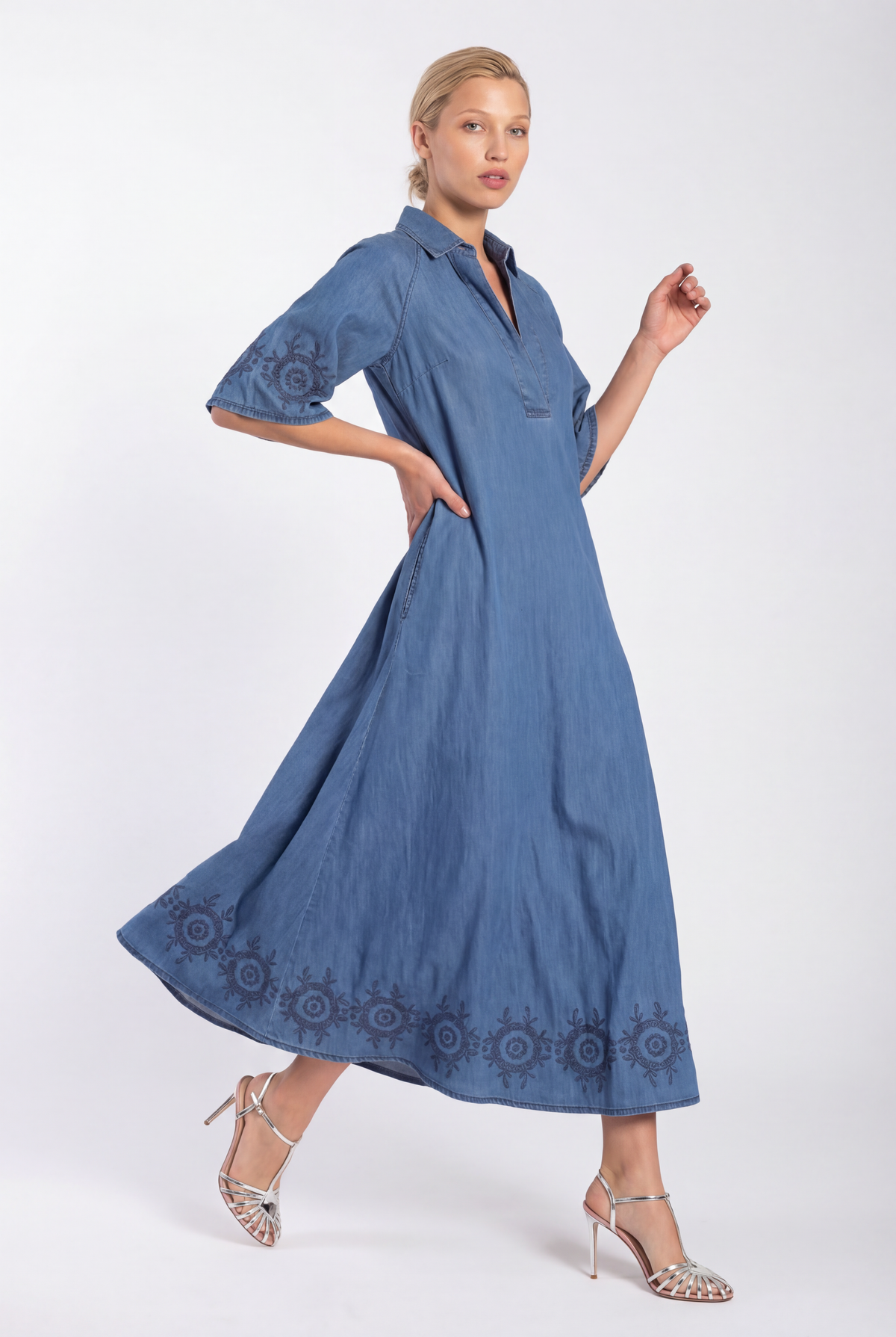 JONES EMBROIDERED DENIM MAXI