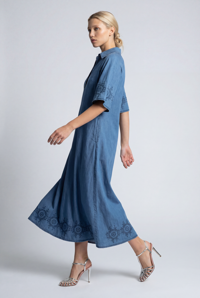 JONES EMBROIDERED DENIM MAXI