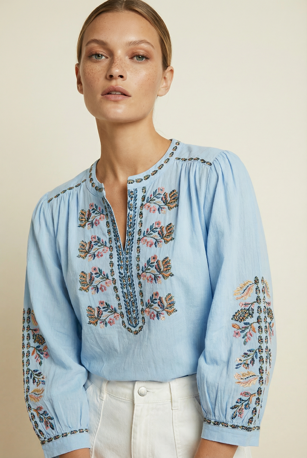JANE DAKOTA BLUE EMBROIDERED SHIRT