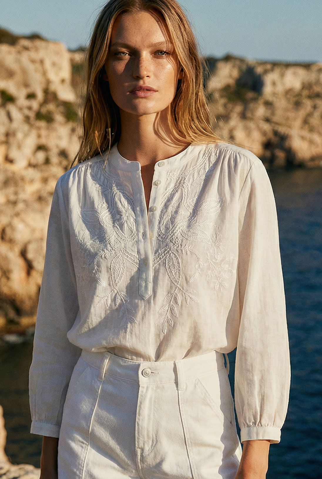 JANE WHITE EMBROIDERED COTTON SHIRT