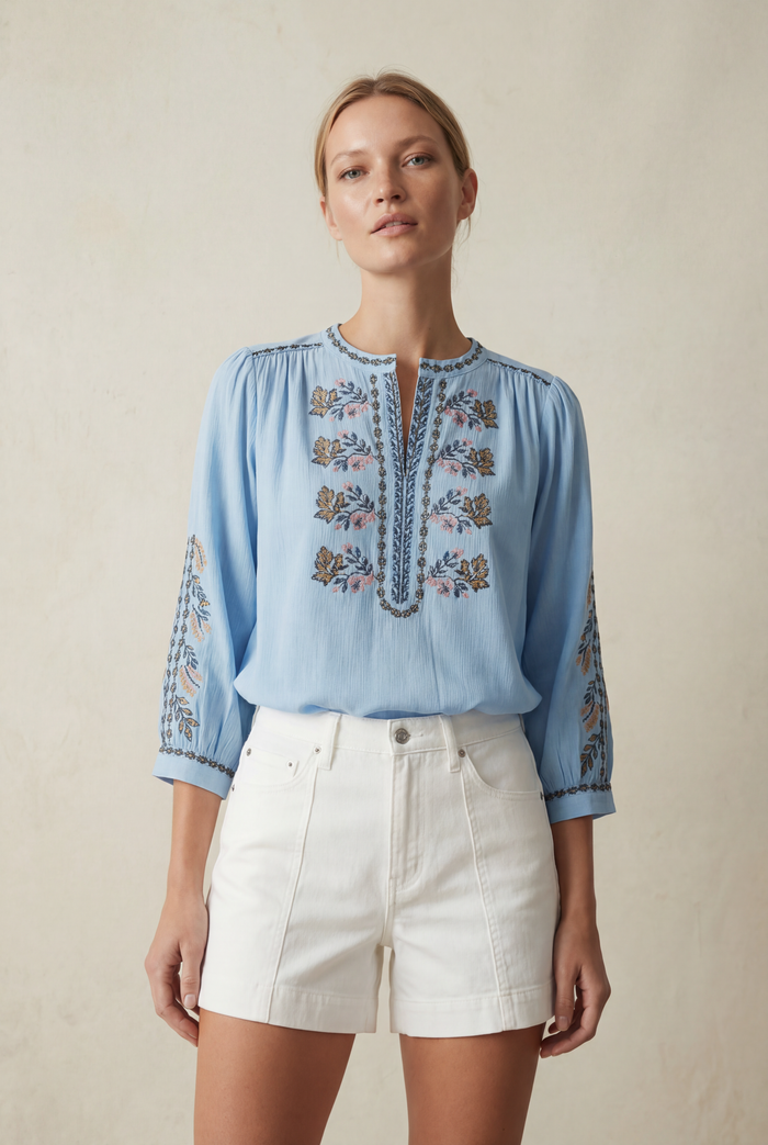 JANE DAKOTA BLUE EMBROIDERED SHIRT
