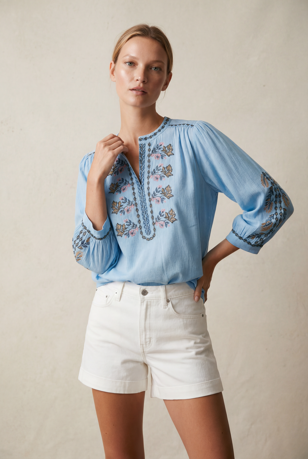 JANE DAKOTA BLUE EMBROIDERED SHIRT