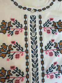 JANE DAKOTA WHITE AND BLUE EMBROIDERED COTTON SHIRT