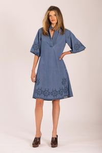 JONES EMBROIDERED MIDI DENIM DRESS