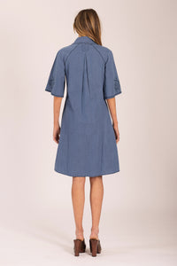 JONES EMBROIDERED MIDI DENIM DRESS