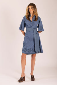 JONES EMBROIDERED MIDI DENIM DRESS
