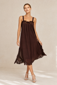 LIDO LINEN AND LACE CHOCOLATE MAXI DRESS
