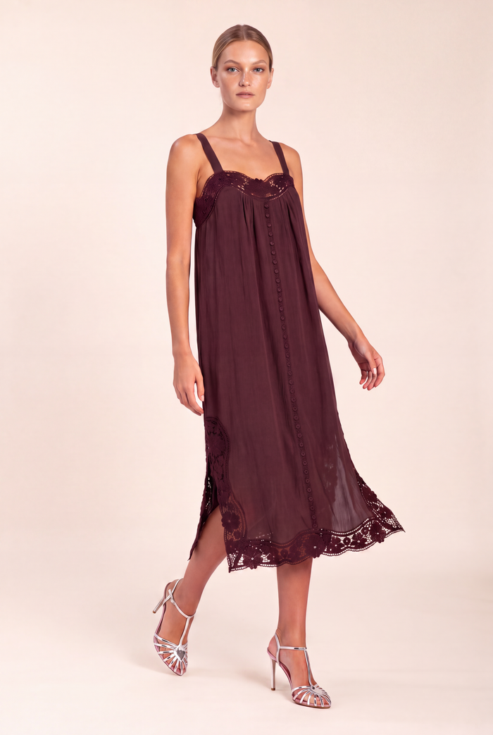 LIDO LINEN AND LACE CHOCOLATE MAXI DRESS