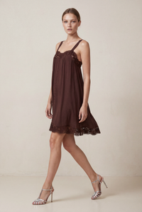 LIDO LINEN AND LACE CHOCOLATE MINI DRESS