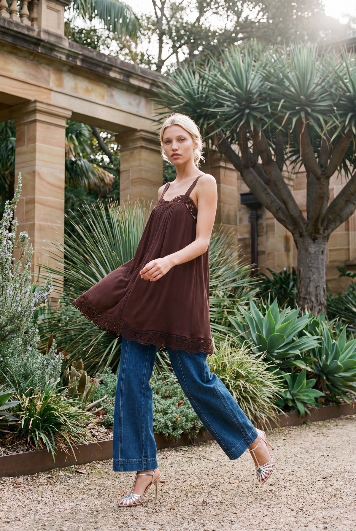 LIDO LINEN AND LACE CHOCOLATE MINI DRESS
