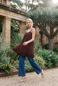 LIDO LINEN AND LACE CHOCOLATE MINI DRESS