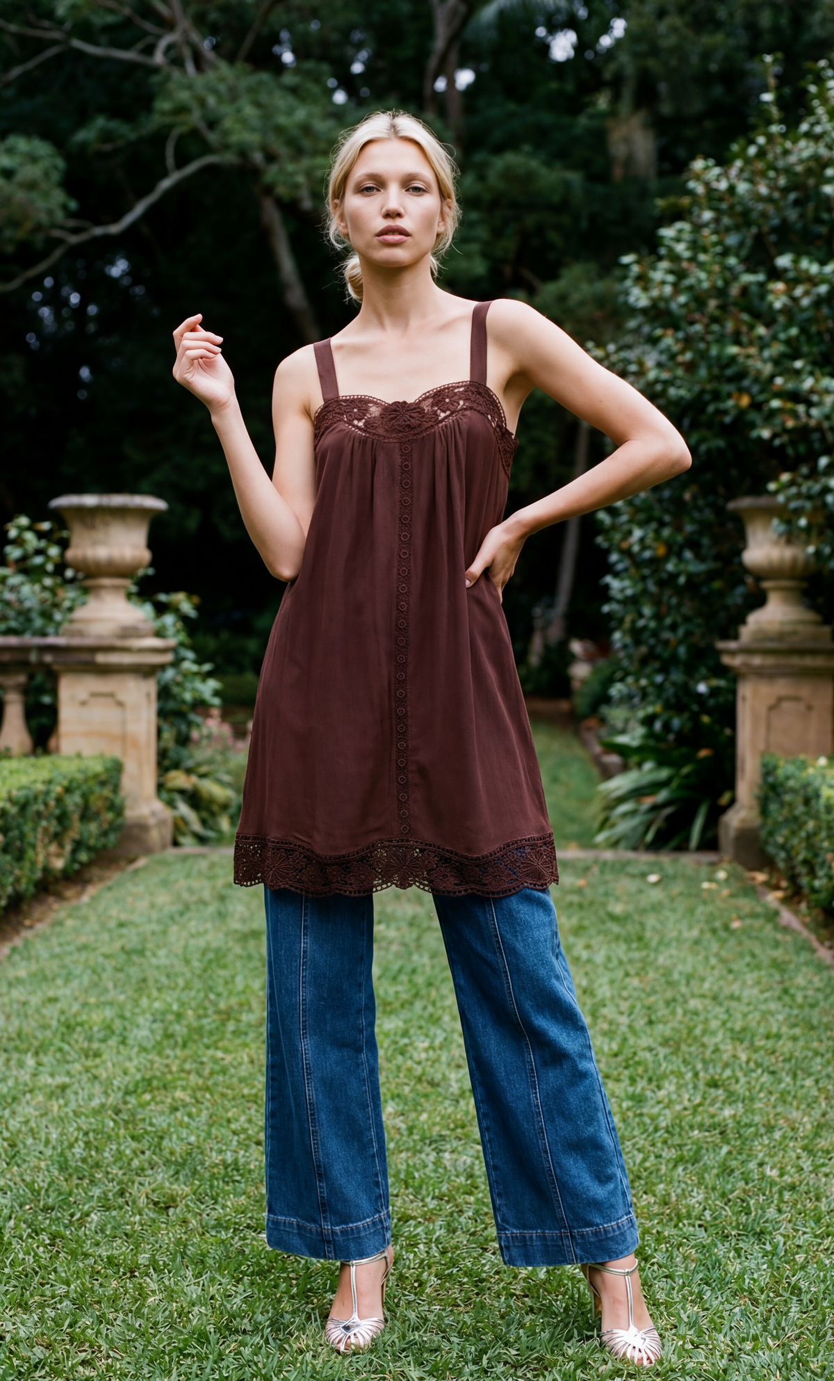 LIDO LINEN AND LACE CHOCOLATE MINI DRESS