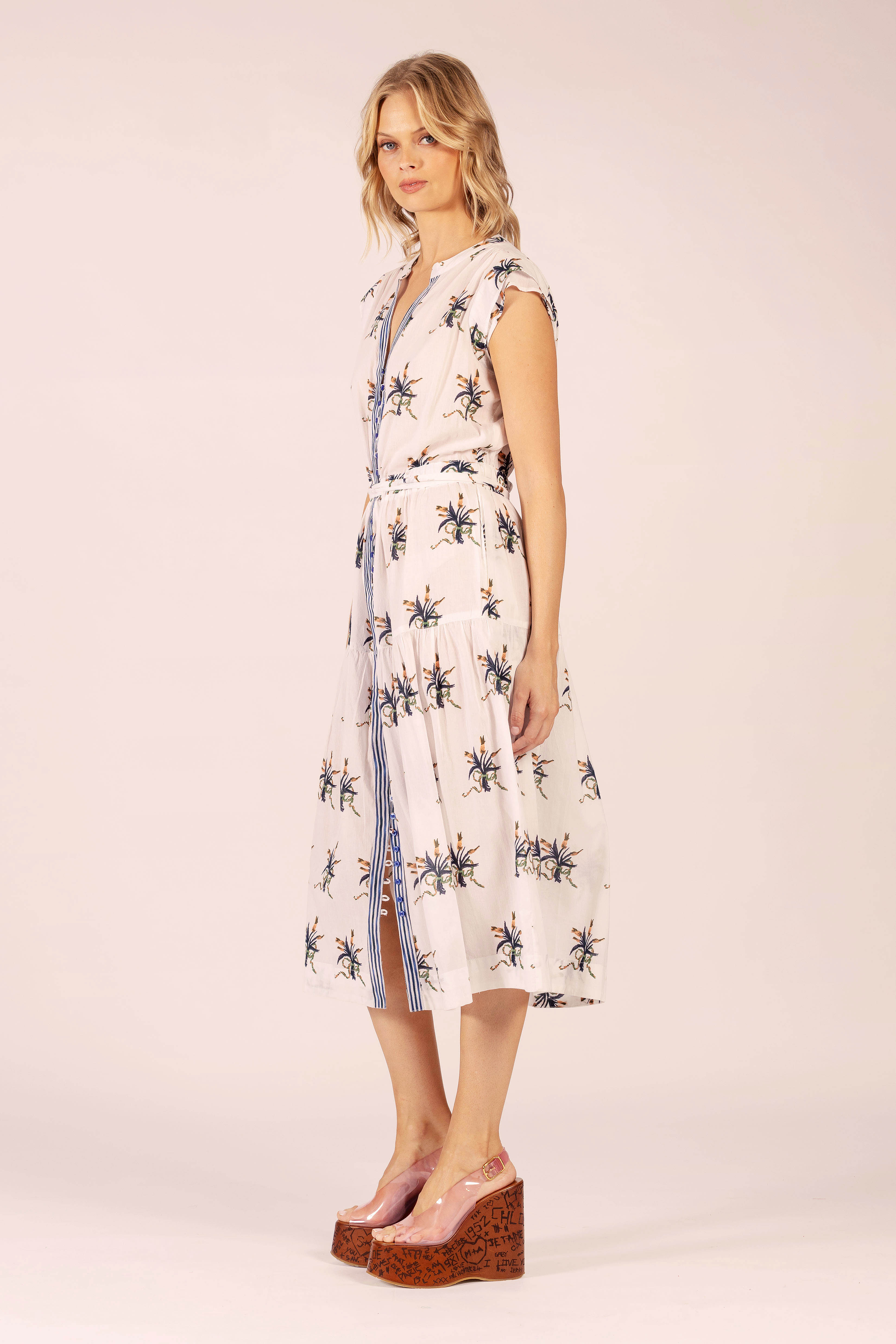 DAISY BOO SPRAY LINEN MIDI - Lola Australia