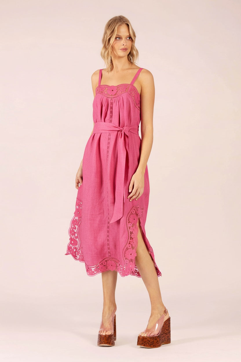 LIDO LINEN AND LACE WATERMELON MAXI DRESS