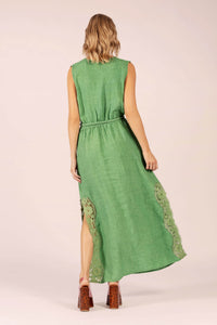 STELLA LINEN AND LACE EMERALD MAXI
