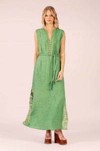 STELLA LINEN AND LACE EMERALD MAXI