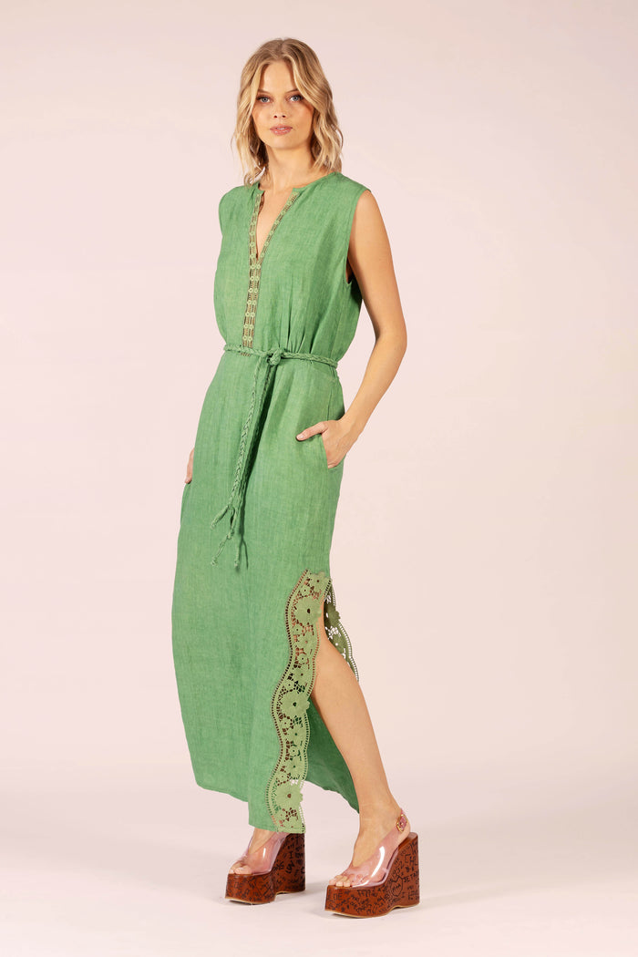 STELLA LINEN AND LACE EMERALD MAXI