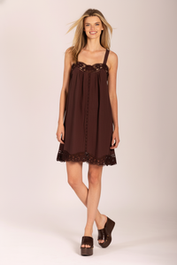 LIDO LINEN AND LACE CHOCOLATE MINI DRESS - PRE-ORDER