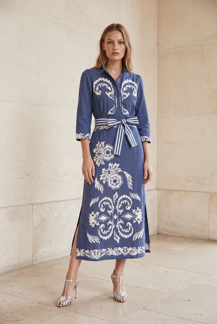 MARY COTTON JEWEL NAVY MAXI