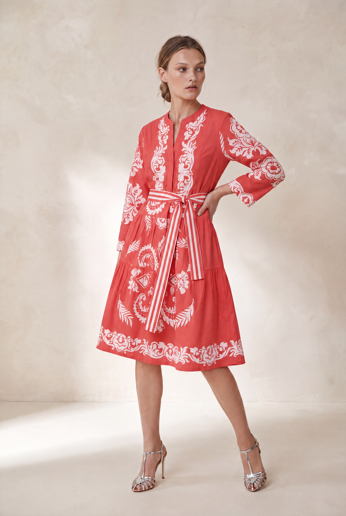 MOROCCO COTTON JEWEL WATERMELON MIDI
