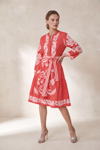 MOROCCO COTTON JEWEL WATERMELON MIDI