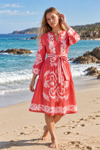 MOROCCO COTTON JEWEL WATERMELON MIDI