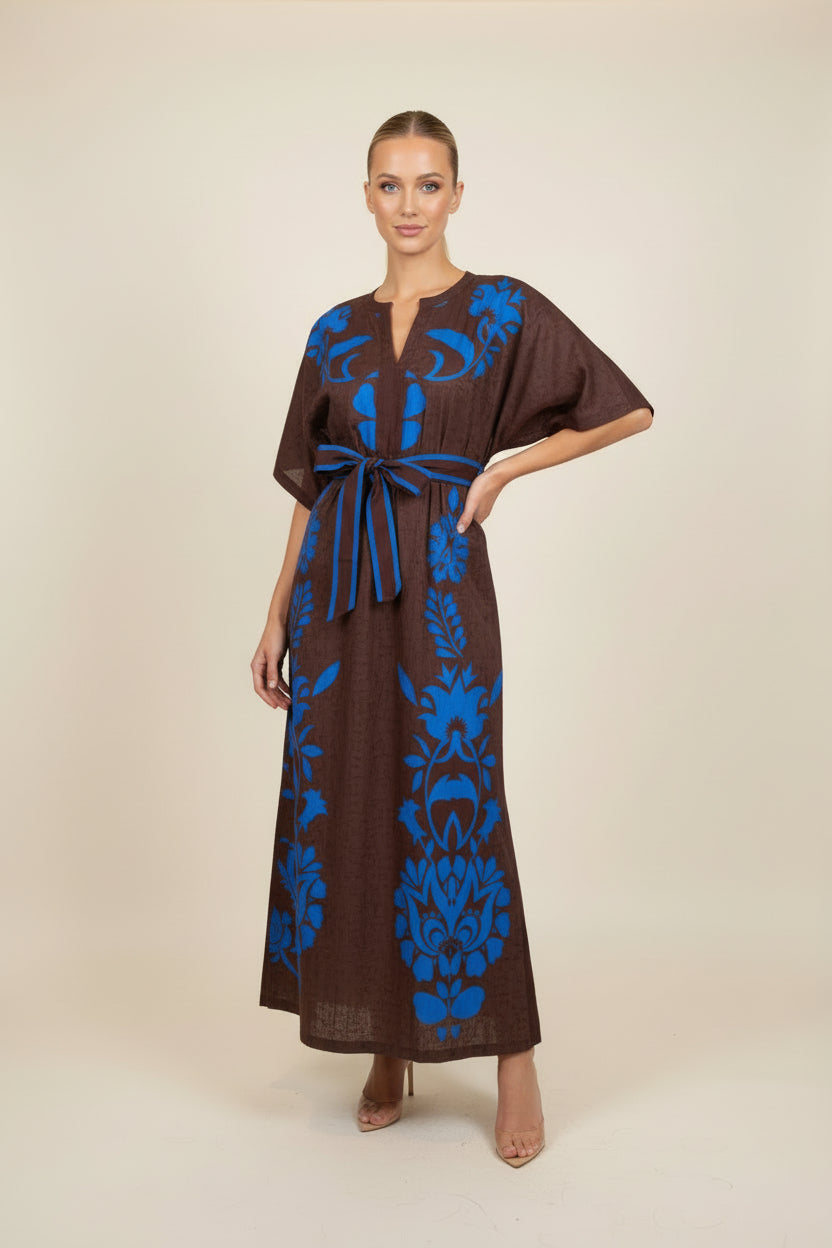 SAMPLE 1345 NORMAN COTTON MAXI FRANCINE CHOC BLUE