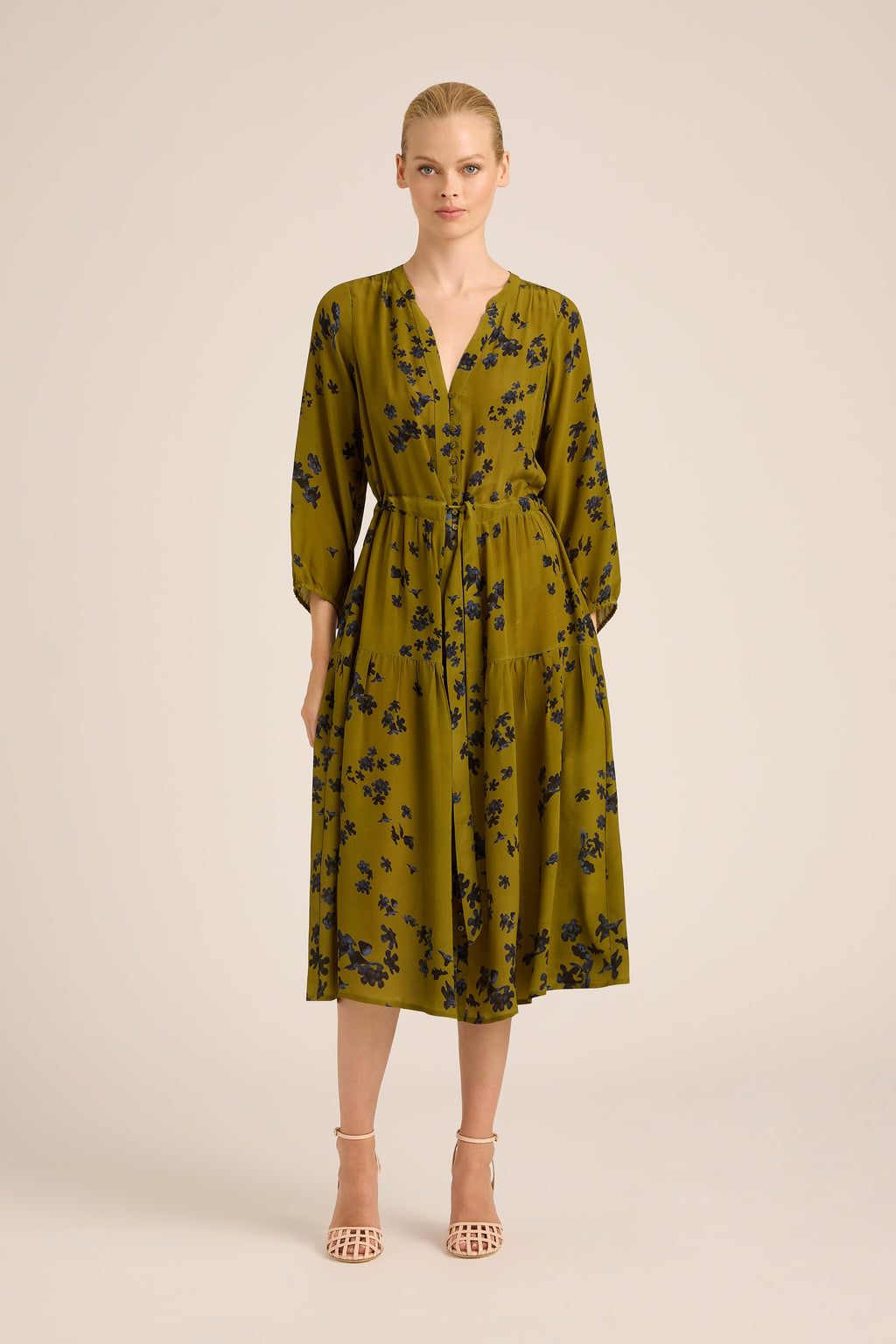 DAISY BOO FALL SILK CREPE MIDI DRESS