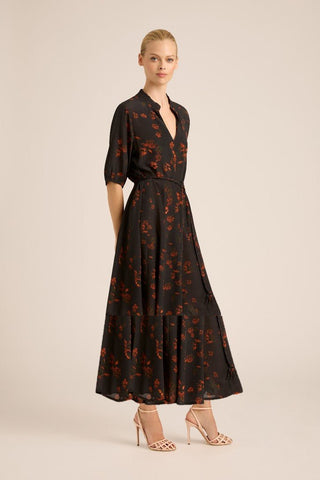 DAISY BOO FALL SILK CREPE MIDI DRESS