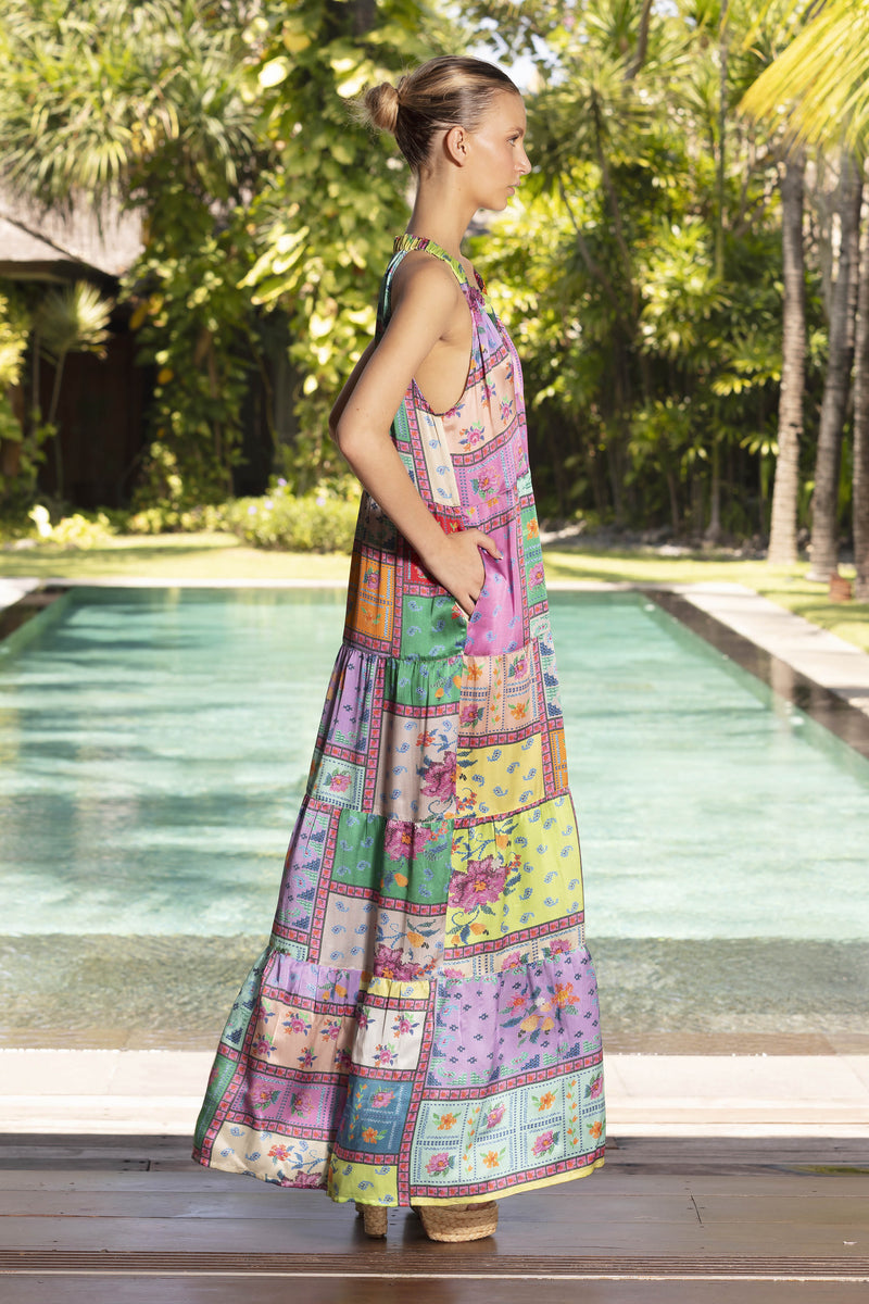 JEWEL SILK LOTUS MAXI DRESS